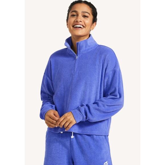 Peloton Terrycloth 1/4 Zip Pullover Sweatshirt in Purple - Size: Large - Picture 1 of 7